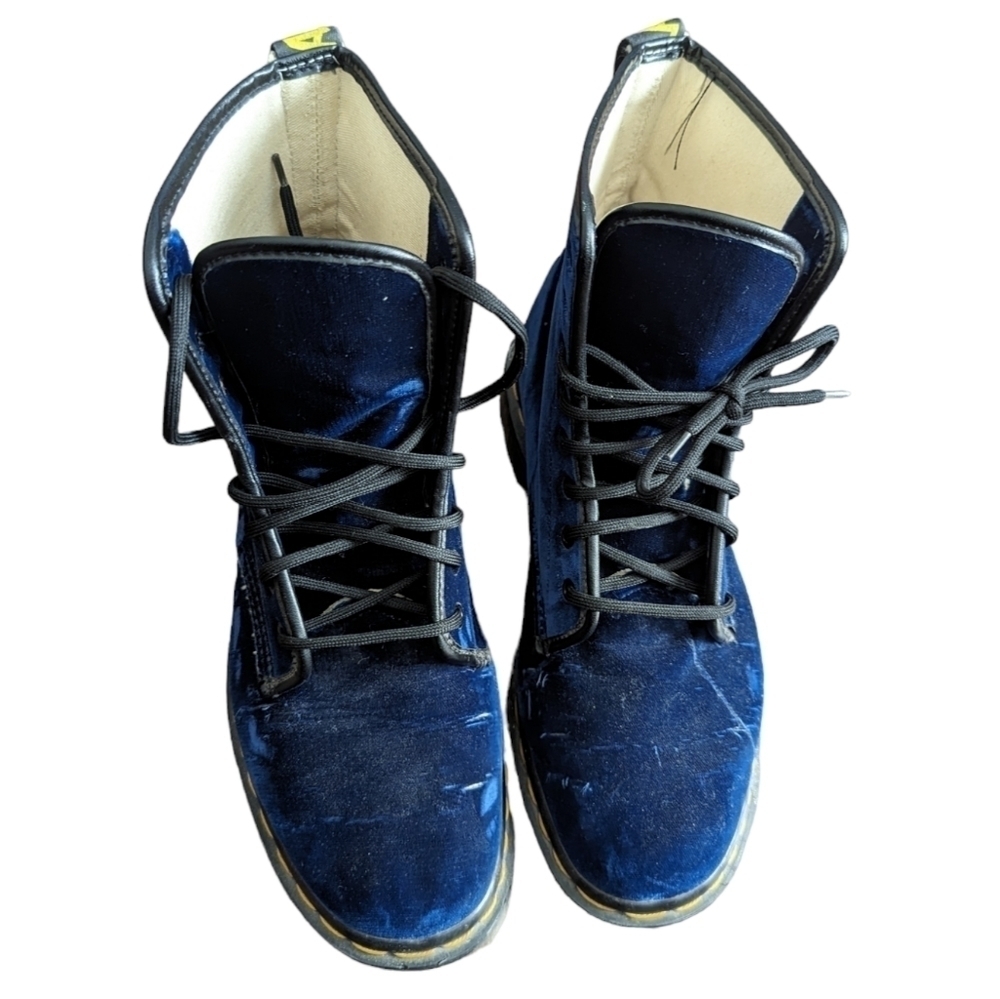 VINTAGE 80's Dr Martens Blue Emerald Velvet Made in England Boots - Picture 2 of 16
